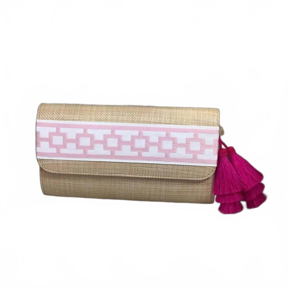 NEW LISI LERCH women's avery straw clutch handbag in beige